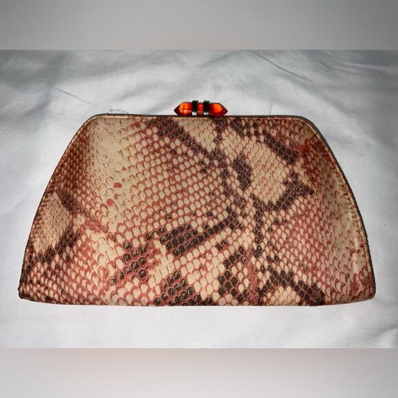 Banana Republic 100% Silk Bag Pouch Clutch Purse Snake Rust Colored Stone Crysta - Picture 2 of 9